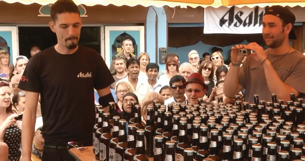 Bartender Francois Monin attempting his world record