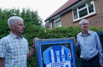 Shoreham Airshow disaster parents Bob Schilt and Matt Grimstone auction signed Albion shirt for charity