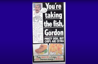 Newspaper article titled "youre taking the fish, gordon"
