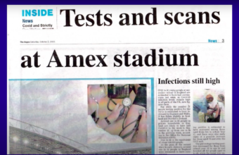 Newspaper Article titled tests and scans at the amex stadium