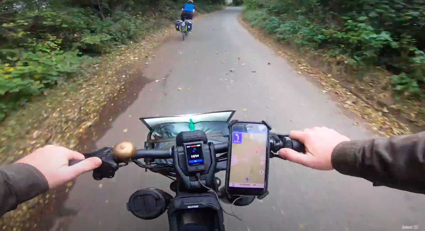 Point of View shot of cyclists riding from brighton to glasgow for the Cop26 summit