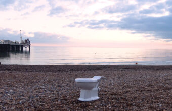 A Toilet on brighton seafront, part of a protest by South Coast Sirens against sewage poured into Brighton's Seas