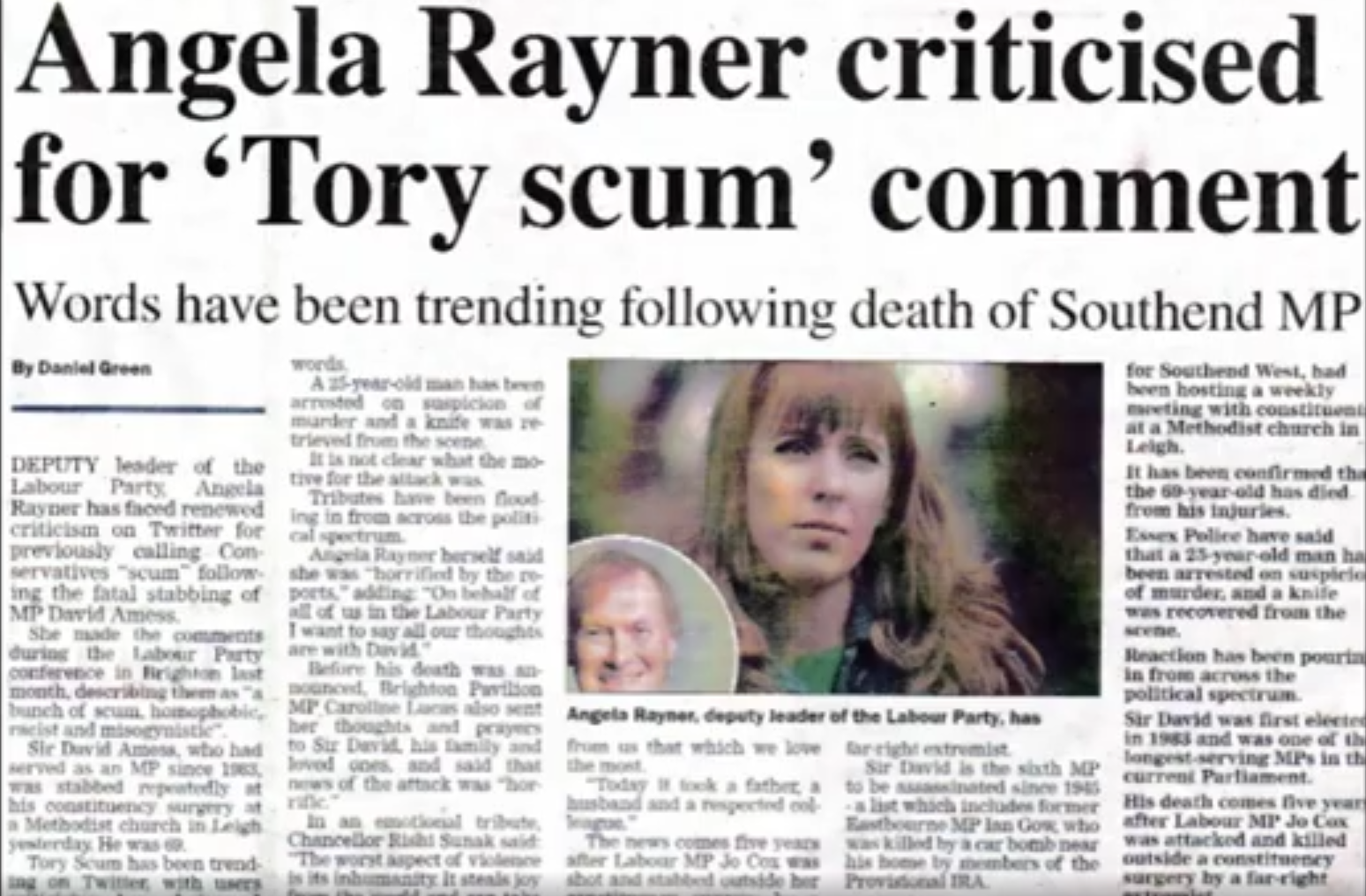Angela Rayner tory scum comment on twitter
