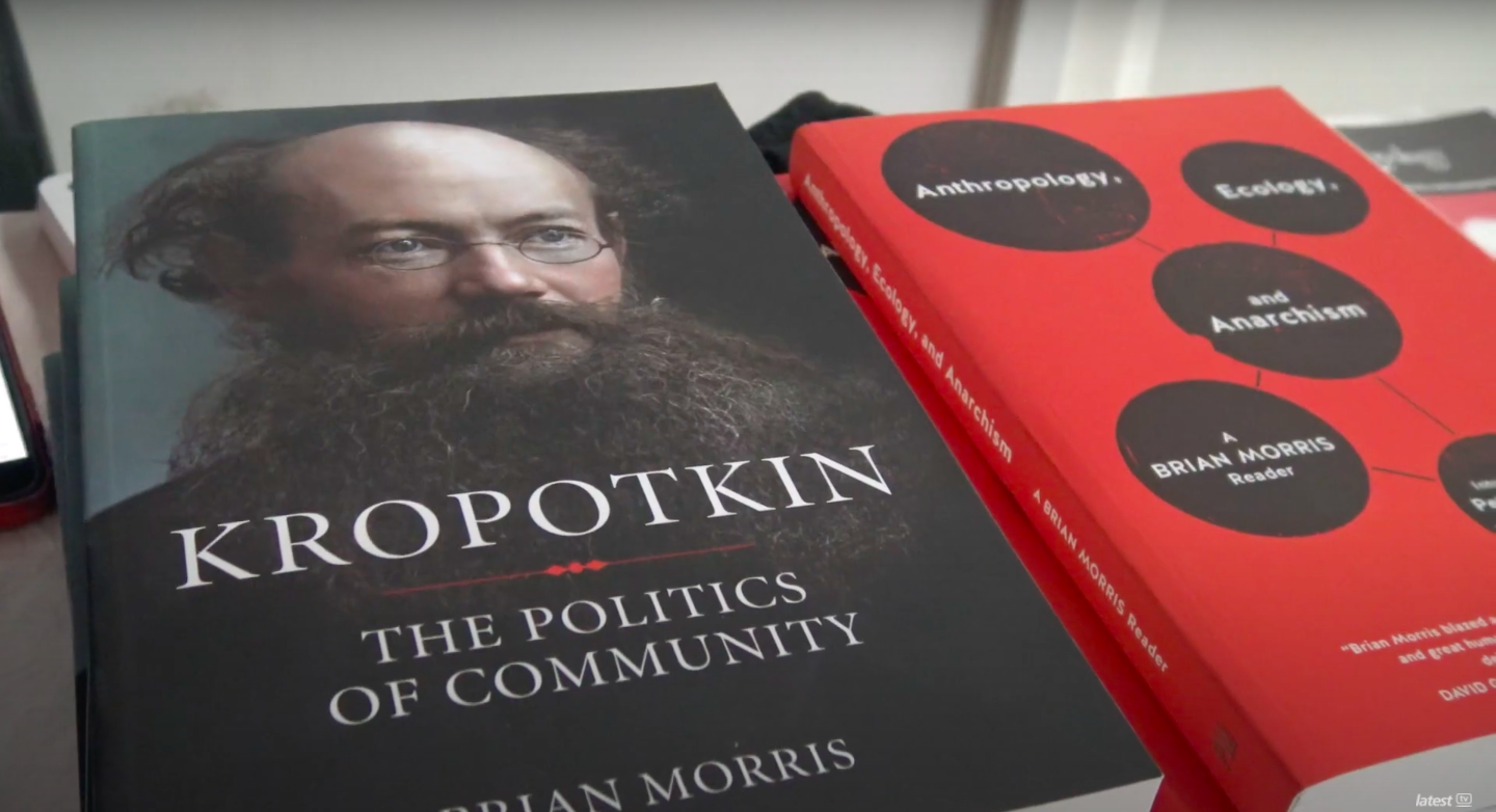 An image of two books, one titled kropotkin, at the Peter Kropotkin centinnial event