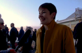 Local MP Caroline Lucas at the opening of #Starlingsroost on Brighton Palace Pier